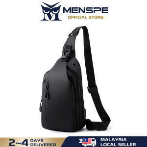 MENSPE Mens Shoulder Bag Waterproof Oxford Cross Body Chest Bag USB Hole Earphone Hole Design Double Layer Zipper Bag Large Capacity Messenger Bag Travel Phone Pouch Fashion Chest Bag
