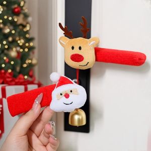 YERZ Soft Christmas Door Handle Covers Cartoon Protective Santa Claus Doorknob Cover Durable with Hanging Bells Door Knob Cover Room Decoration