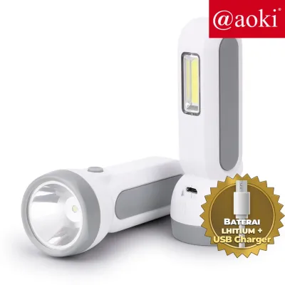 AOKI Senter tangan mulftifungsi USB charger baterai lhitium praktis tahan hingga 4Jam Led COB 10W