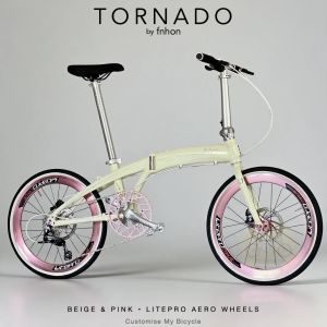 💛🌸 Folding Bike Fnhon Tornado 22” • 𝗠𝗥𝗧/𝗕𝘂𝘀-𝗙𝗿𝗶𝗲𝗻𝗱𝗹𝘆 Shimano 9s 𝗙𝗿𝗲𝗲𝗯𝗶𝗲𝘀 Litepro 𝗟𝗶𝗴𝗵𝘁𝘄𝗲𝗶𝗴𝗵𝘁 Beige Haooi Wheels Java Neo Foldie Sgfoldies Adult Bicycle Pink Wheels