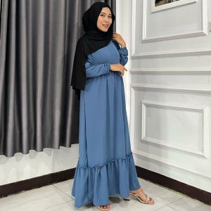 Raline Gamis Wanita Terbaru Bahan Crinkle Airflow Dress Wanita Termurah Gamis Wanita Warna Denim