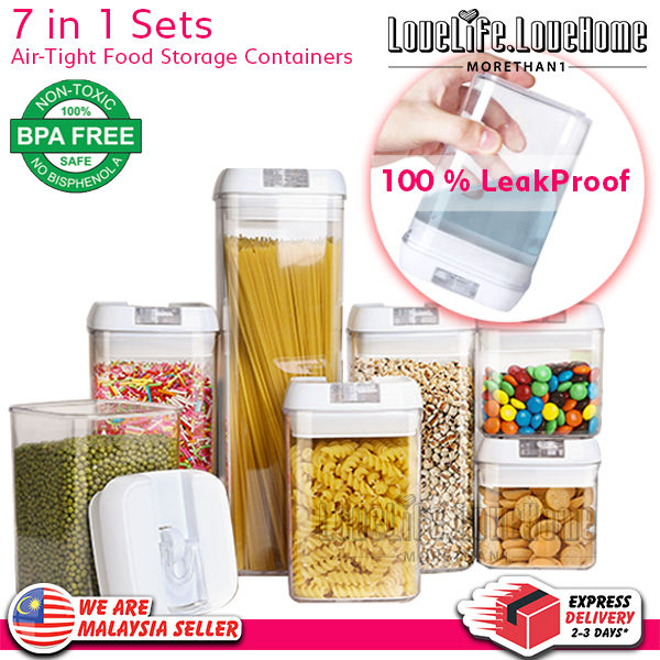 7 in 1 Air Tight Food Storage Containers Clear Plastic Cereal Container ...