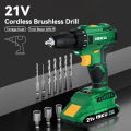 ISKU Lithium Mesin Bor Mulitifungsi 21V 2000mAh Battery Cordless Drill Set Torsi Maksimum 40N.M. 