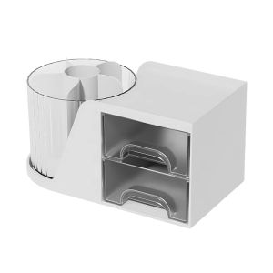 Large Capacity 360° Rotating Makeup Brush Holder with Drawers for Desk Cosmetics Organizing
