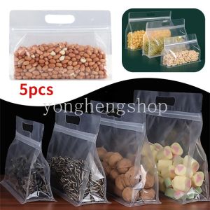 【Hot Sale】5pcs Food Storage Bag with Handle Leakproof Self Sealing Snacks Nuts Packaging Bags Moisture-proof Cookies Candy Container Reusable Stand Up Ziplock Pouch Food Organizers