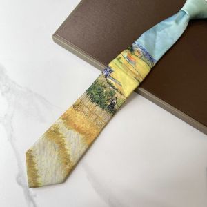 OURTOUR Van Gogh Mens Ties Flower Oil Painting Vintage Casual Necktie Unique Soft Smooth Bow Tie Shirt Party Accessories