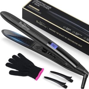 Máy duỗi tóc và uốn tóc bằng gốm tourmaline Brightup 2 trong 1 với tấm rung 1" bàn ủi ion với 10 mức điều chỉnh nhiệt độ/tự động tắt làm nóng nhanh 20S cho kết quả mượt mà như salon màu đen