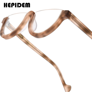 HEPIDEM Acetate Glasses Frame Men Semi Rimless Retro Square Eyeglasses Japanese Handmade Spectacles Vintage Half Optical Eyewear 9361