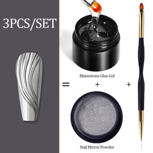 BORN PRETTY 3PCS/SET Nail Rhinestone Gel Set Adhesive Nail Mirror Glitter No Wipe Nail Art Gel Soak Off UV Gel For Nail Design