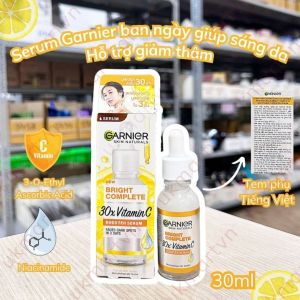 Tinh chất serum sáng da giảm thâm mụn Vitamin C chiết xuất Yuzu tự nhiên - Garnier Light Complete 30x Booster Serum 30ml chính hãng từ Pháp loại bỏ các vết thâm sạm do mụn và làm mờ các đốm sắc tố