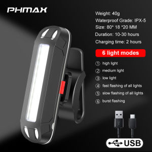 PHMAX Bike Rear Light IPX-5 Waterproof By USB Chargeable With LED Safety Warning Lamp Bicycle Flashing Accessories MTB Cycling Taillight