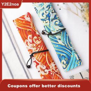 【Y2E2noa】 Portable Tableware Bag Japanese Printing Reusable Drink Straw Chopstick Cutlery Pouch Drawstring Bag Cutlery Bag For Spoon Fork