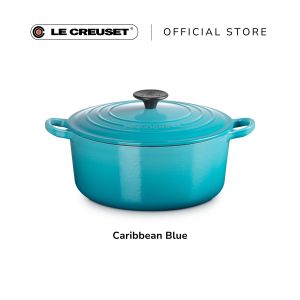 Le Creuset Cast Iron Round French Oven 24cm Classic Black Knob Sand Interior