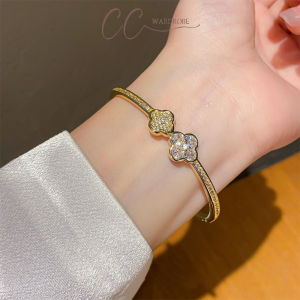CC Wardrobe Clover Luxury Crystal Shine 18K Diamond Bracelet Premium Women Accessories