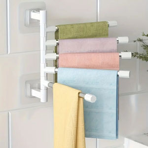 Newest 2-8 Bar Rotatable Swing Arms Towel Rack Bathroom Kitchen Wall Mounted Bracket Save Space Aluminum Towel Hanger Organizer
