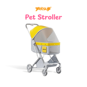 Petsup Ultra Light Foldable Pet Stroller Portable Spacious Travel Trolley with Adjustable Canopy 360 Swivel Wheels Easy Fold Compact Design for Walking Shopping and Outdoor Trips for Dogs & Cats