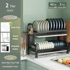 NBSail🔥ชั้นวางถ้วยจาน 3/2ชั้น ที่คว่ำชามจาน พร้อมถาดรองน้ำ ที่วางจานชาม ชั้นวางจานชามสแตนเลส ชั้นคว่ำจานชาม ที่คว่ำจานใหญตู้เก็บจานชาม