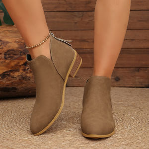 Free Shipping 2026 Autumn/Winter New Pointed Toe Plus Size WomenS Fashion Boots Chunky Heel Back Zipper Fashion Single Shoes