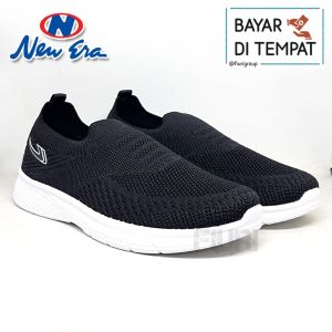 FIURI - NEW ERA - WINNER 35-43 HITAM PUTIH - SEPATU SNEAKERS SLIP ON PRIA - SEPATU KNIT RAJUT - SEPATU OLAHRAGA JOGGING SENAM LAKI-LAKI - SEPATU SEKOLAH KERJA KULIAH - SEPATU CASUAL COWOK TRENDY MURAH PROMO DISKON