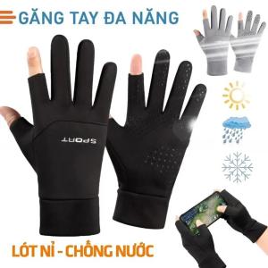 Găng Tay Thể Thao Lót Nỉ Giữ Ấm Đi Xe Máy – Hở 2 Ngón Silicone Chống Trượt Co Giãn Ôm Tay