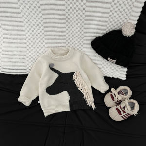 Korean childrens clothing autumn and winter new cute and fashionable fringed thickened knit sweater tops for boys and girls