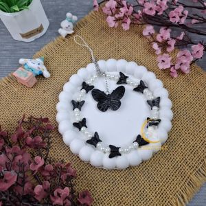 Bandul Kupu Butterfly Lanyard Tali Gantungan Gelang Strap HP Phone Charm Handphone Device Kamera Handmade Macaron Candy Lanyard Full Warna Korean Style Estetik Bracelet Beads Kupu-kupu