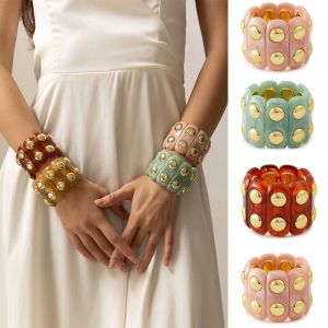 ZYJC Dây thun Vòng tay nhựa hình tròn Phong cách Punk Nhựa Vòng tay bản rộng Boho Thủ công mỹ nghệ Vòng tay đính đinh tán Trang sức quà tặng