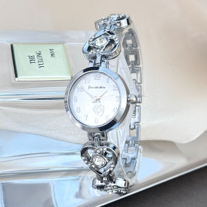 Ready Stock Bracelet Watch For Women Original Golden Silver Color Heart Shaped Stainless Steel Chain Womens Casual Watches Daily Waterproof