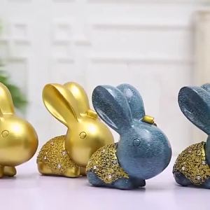 Livingmall 2PCS/SET Rabbit Resin Statue Living Room Decor Bedroom Decoration Home Decor Cabinet Decoration Craft Ornament Accessories