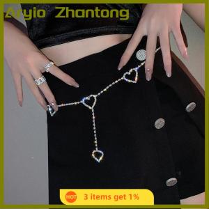 Aryio Metal Heart Chain Belts for Women Waistbands for Dress Waist Chain Belts Rhinestone Belly Chain
