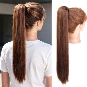 Synthetic Long Straight Ponytail wig Clip in 24inch Wrap Around Pigtail Sweet Fluffy Pony Tail Hair Piece for Women