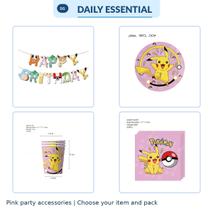 【DAILY ESSENTIAL】 Pink Pokemon Party Supplies | Tableware and Decorations