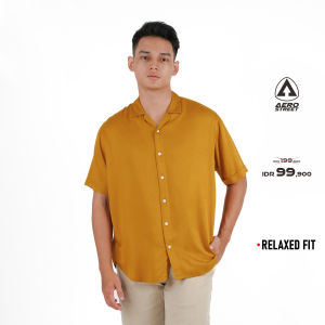 Aerostreet Kemeja Rayon Marva Mustard Hawai Polos Cerah Pria Wanita QABAA