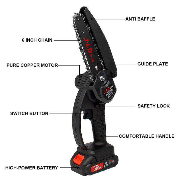 JLD Cordless Chainsaw 6-inch Mini Chainsaw Portable Handheld 36vf Chain ...
