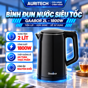 Bình đun nước siêu tốc 2L Gaabor Công suất 1800W cao cấp ấm đun innox 304 cách nhiệt EK-20M01A