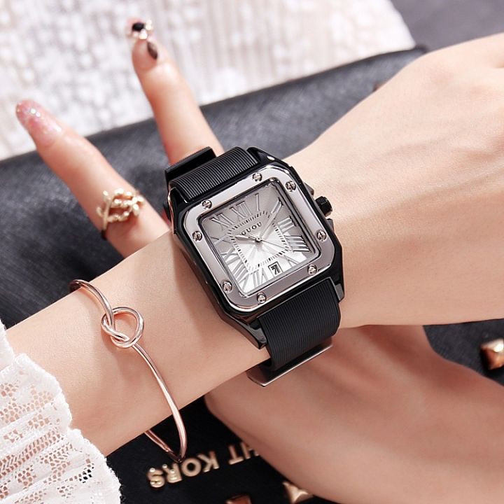 [Speed shipment]GUOU 8154 Women Watches Lady Luxury Wristwatches Rubber  Silicon Dress Square Quartz Watch