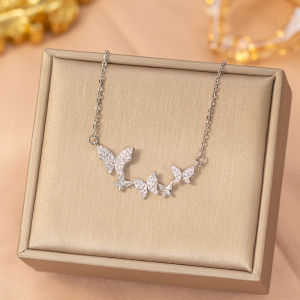 Fashion necklace pendant - Luxury and exclusive small-scale collar chain accessory 网红爆款个性铜镶锆满钻蝴蝶项链女气质百搭时尚不掉色锁骨链饰品