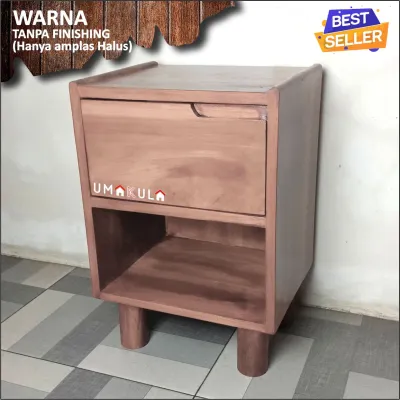 Rak Meja Nakas Penyimpanan Samping Tempat Tidur Kayu Jati Estetik Minimalis Serbaguna Modern Terbaru
