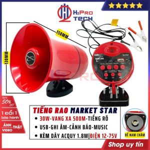 Loa Bán Hàng Rong Marketstar 30W Loa Phóng Thanh Ghi Âm Điện Acquy 12V-24V Usb-Nhạc Hiệu-Cảnh Báo-Giọng Nói-H2Pro Tech