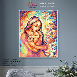 Tranh sơn dầu số hóa tự tô màu Gam Mẹ ôm con tình mẫu tử khổ 40x50cm đã căng khung mã CN4142