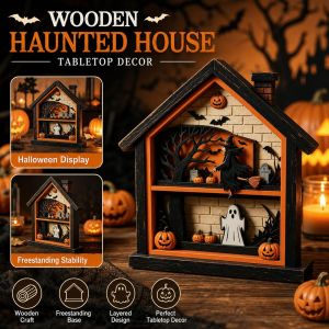 MAYIT Cấu trúc phân lớp Trang trí nhà ma ám Halloween Gỗ Phong cách ma quái Đồ trang trí bàn làm việc Halloween  Bí Ngô Phù Thủy Ma Tượng trang trí nhà Halloween Đồ trang trí Halloween để bàn