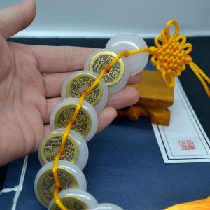 2.5CM 已开光 招财 天然玉石六帝钱八白玉金丝楠玉平安扣化解门对门家居挂件礼物White Jade Six Emperors Copper Coin Pendant Feng Shui Home Pendant Auspicious Pendant