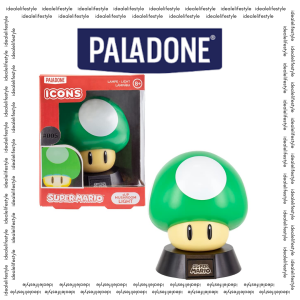 Paladone Super Mario 1UP Mushroom Icon Light | 10cm Tall 3D LED Night Light | Officially Licensed Nintendo Merchandise | Green Extra Life Mushroom Battery-Powered Lamp | Gaming Room & Nursery Decor
