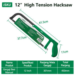 ISKU Gergaji Besi/Hacksaw Pipa Kayu Stang Gagang Gergaji Besi Mini 12 Inch Hacksaw Frame Gergaji Stang  Gergaji Tukang Anti Karat
