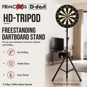FIRMCROSS DARTBOARD STAND - HD FREESTANDING HEAVY DUTY PORTABLE TRIPOD DARTBOARD STAND Bristle Steel Tip Soft Tip