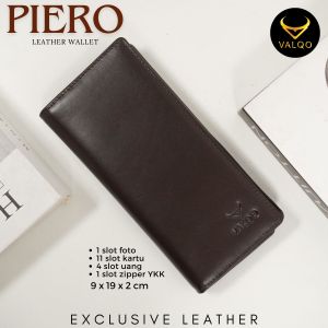 VALQO PIERO Dompet Kulit Sapi Pria Wanita Panjang Kartu Foto