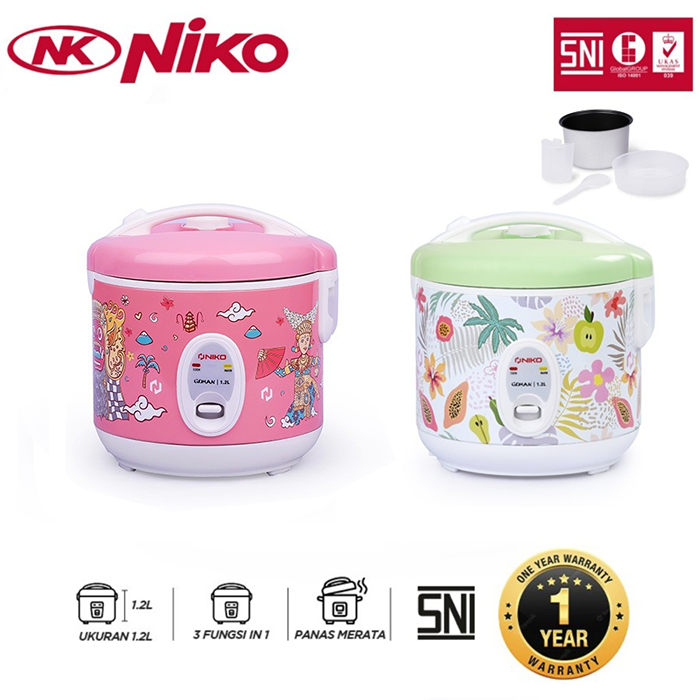 Niko Rice Cooker Gohan Culture Tropical Kapasitas 1,2 Liter Penanak Nasi Magic Com Teflon Daya