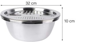3-in-1 Multifunctional Stainless Steel Basin Set Kitchen Vegetable Grater Cheese Grater Drain Basket R16054/16055