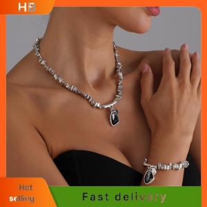 HB 1 2Pcs Fashion Elegant Metal Pendant Necklace Irregular Necklaces Bracelet Cutting Metal Glitter Pendant Creative Jewelry Set