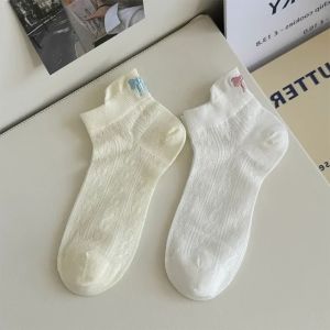 ถุงเท้าแบบเกาหลี5คู่สำหรับผู้หญิงถุงเท้ามีโบว์ปักลายหวานๆสไตล์ถุงเท้าแบบบางฤดูร้อน